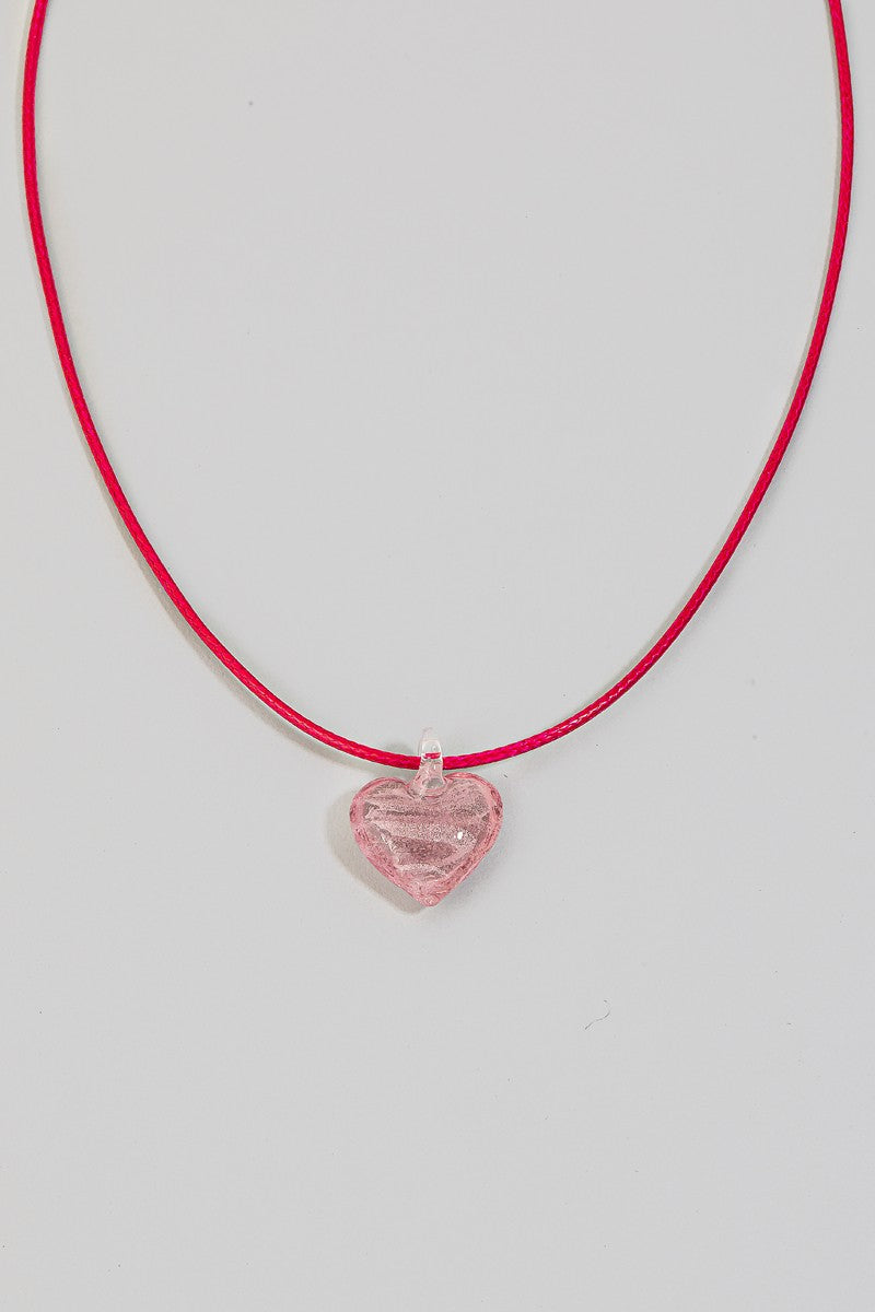 Glass Heart Cord Necklace