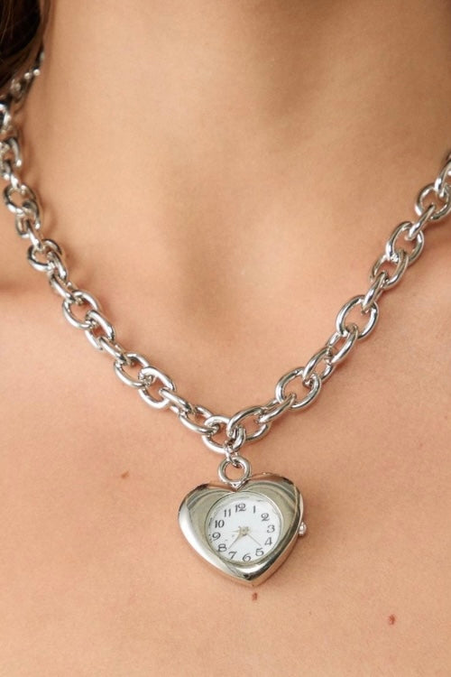 Steel Heart Watch Necklace