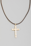 Pearl Cross Cord Necklace