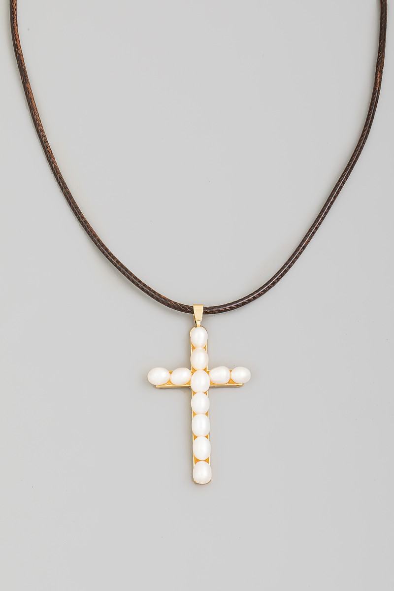 Pearl Cross Cord Necklace