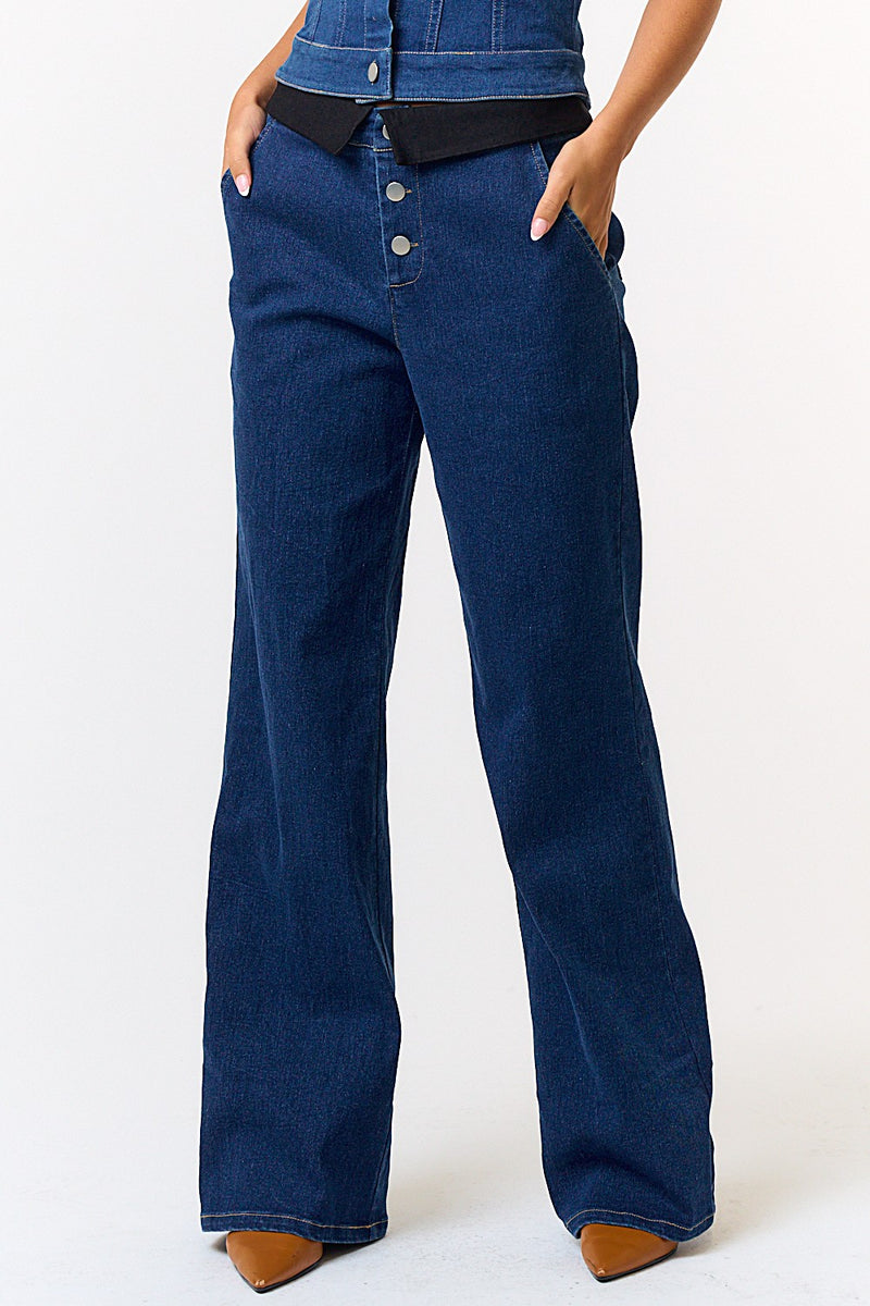 Contrast Denim Pants