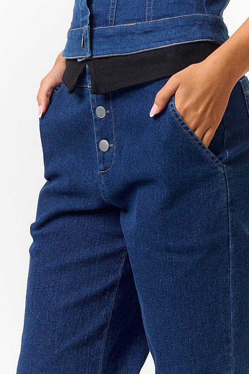 Contrast Denim Pants