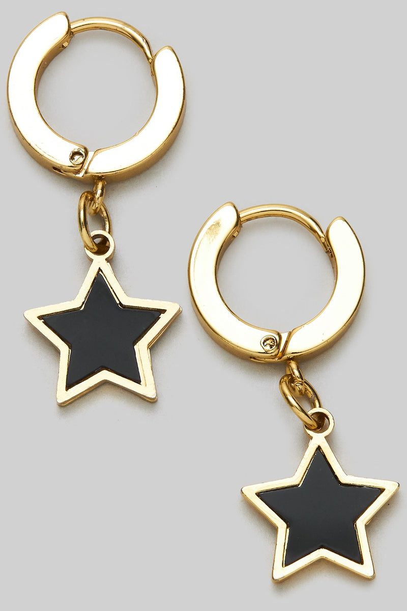 Steel Black Star Huggie Earrings