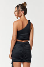 Black Rosette Top + Mini Skirt