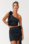 Black Rosette Top + Mini Skirt