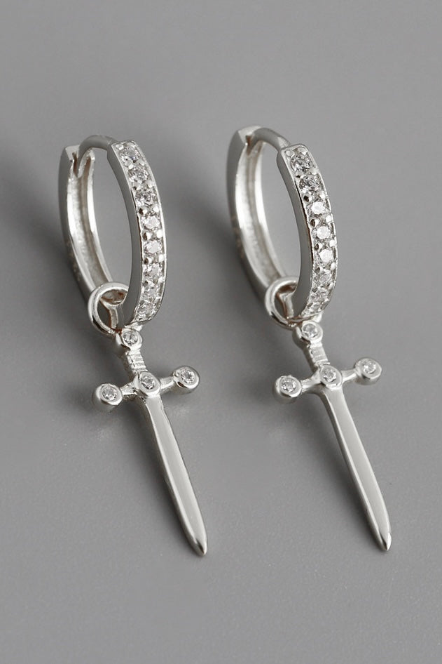 S925 Rhinestone Dagger Huggie Earrings