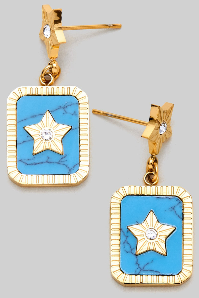 Steel Turquoise Star Earrings