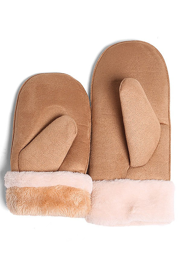 Suede Fur Mittens