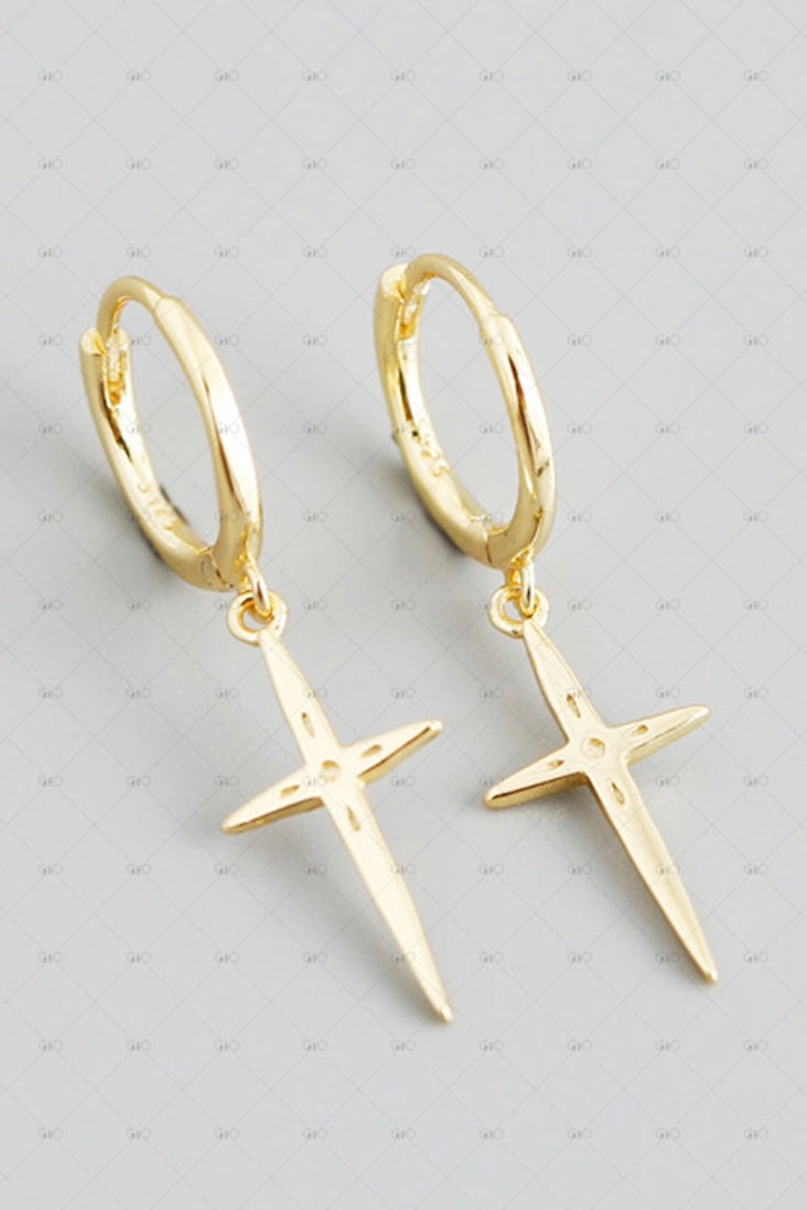 S925 Dagger Cross Huggie Earrings